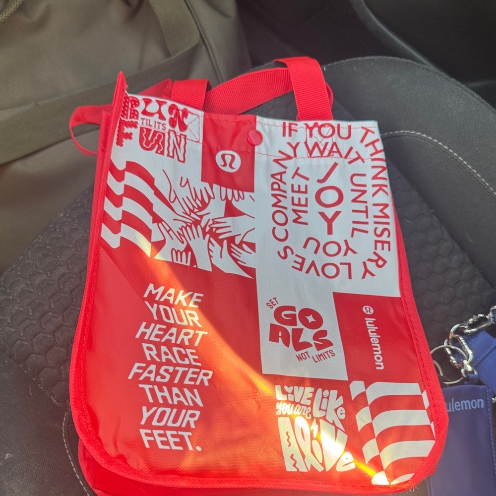 lululemon athletica red graphic tote bag